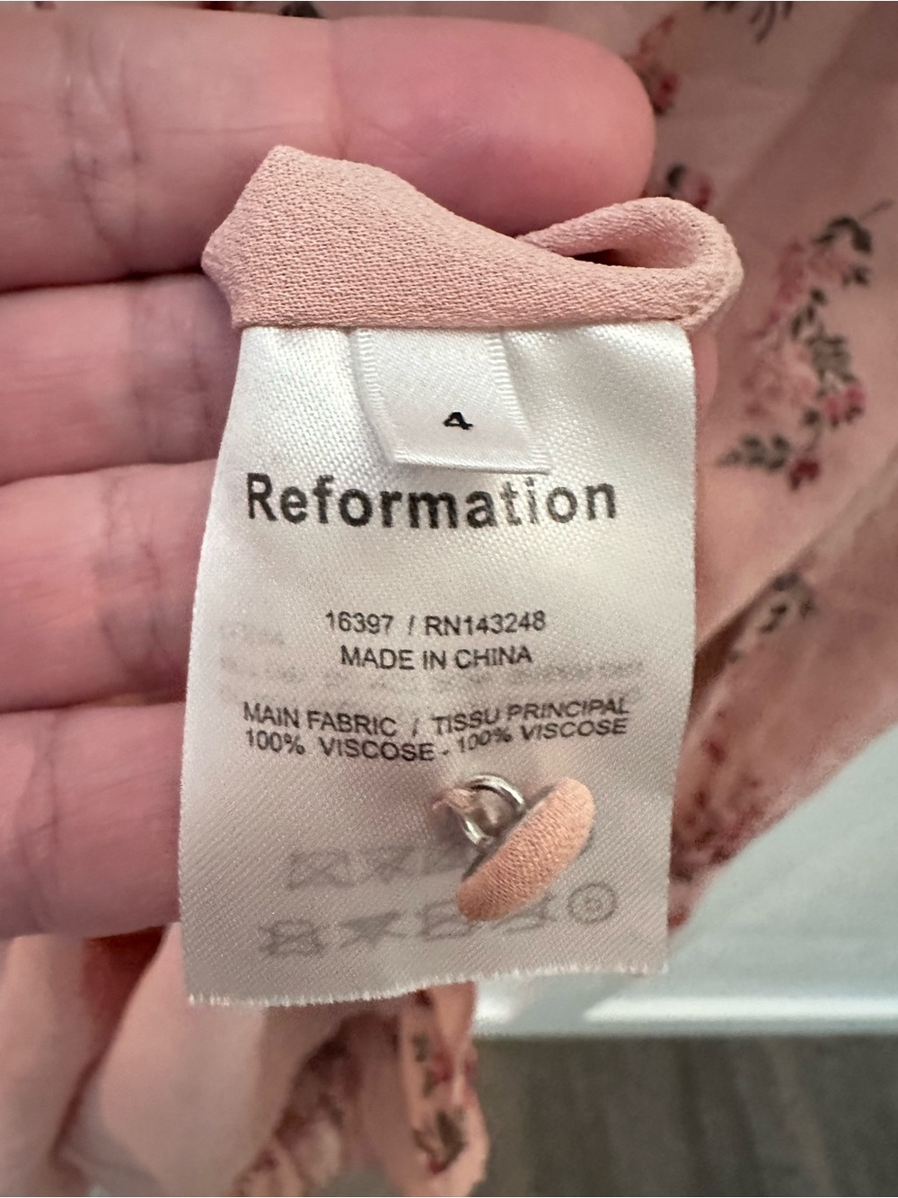 Reformation 4 Pink floral cotton ruffle detail tie neck long sleeve mini dress - Picture 9 of 16